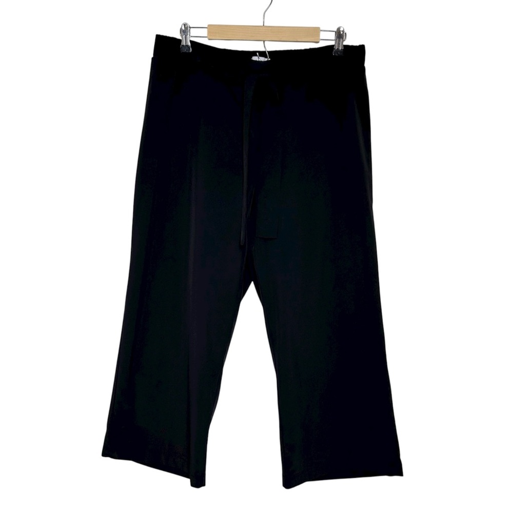 Calvin Klein Women Stretch Black Elastic Waist Tie Front Flare Leg Ankle Pants L